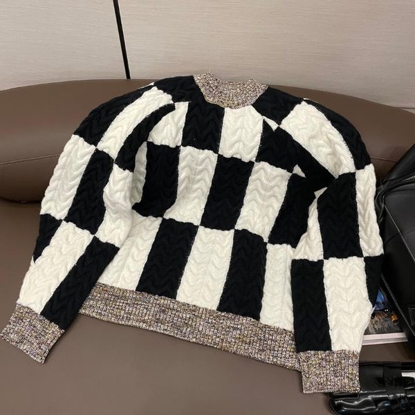 

women's sweaters 2021 ladies fashion long sleeve casual wave pattern checker sweater 1216, White;black