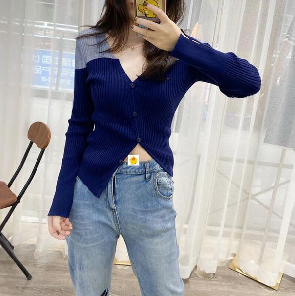 

sweater 2021 autumn and winter ice silk women's long-sleeved v-neck cardigan zrbl, White;black