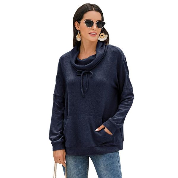 

women autumn winter cashmere hoodies long sleeve hooded sweatshirts solid color casual pullover outwear with pockets women's &, Black