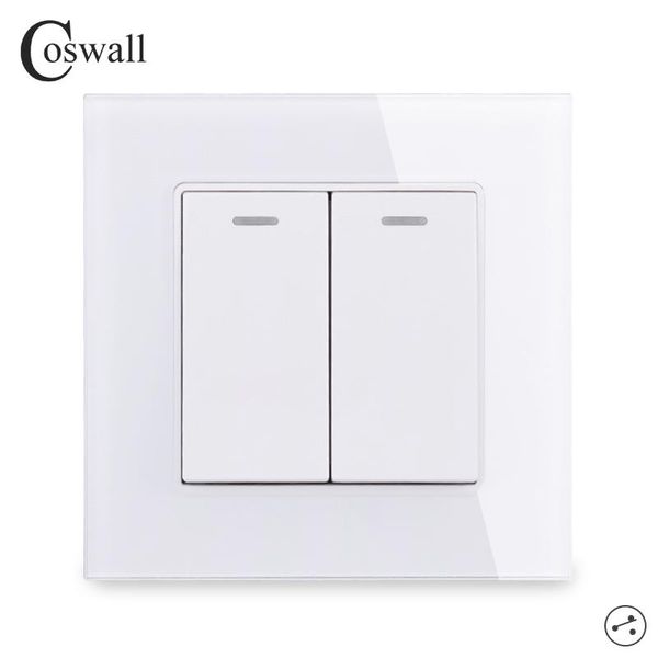 

smart home control coswall crystal glass panel light switch 2 gang way on / off pass through stair wall rocker switched 16a