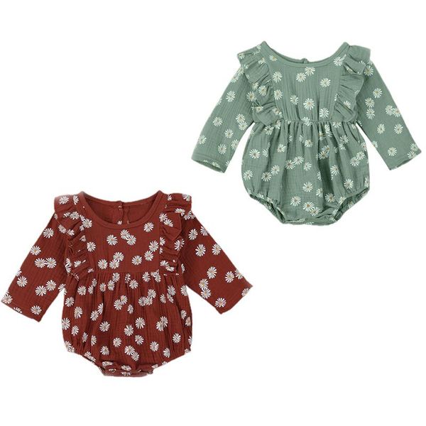 

0-24m infant baby girls boys rompers long sleeve ruffles floral print jumpsuit princess clothes jumpsuits, Blue