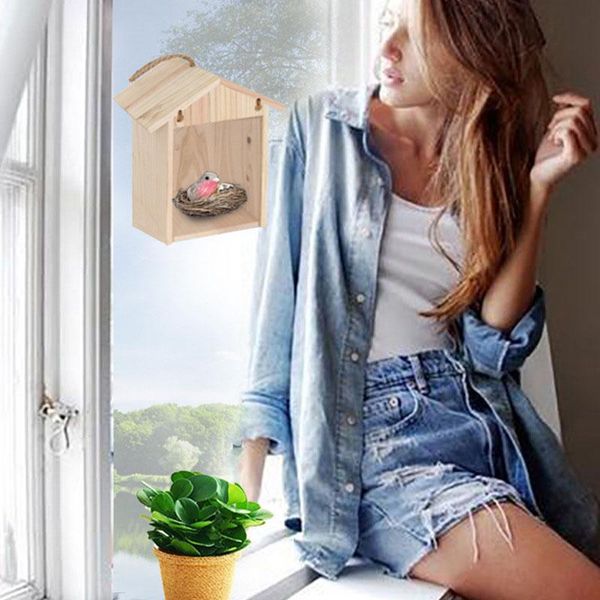 

sucker bird nest house wooden birdhouse solid wood transparent js22 cages