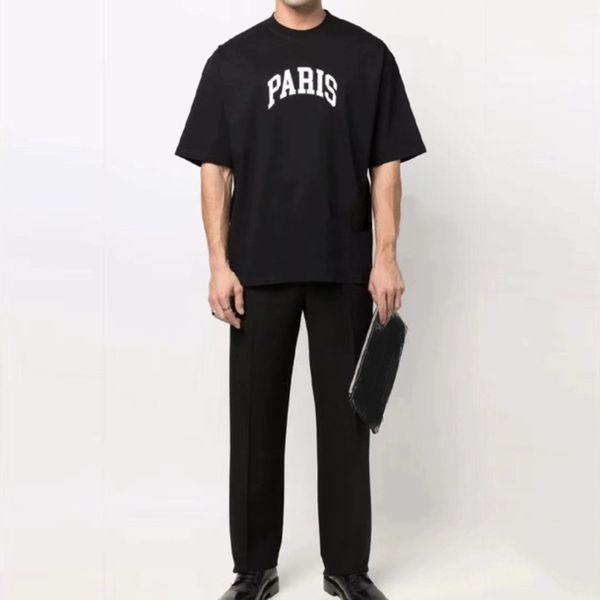 

summer spring arc-shaped letter print men's t-shirts france paris the city series t-shirts women oversize luxury fashion high street co, White;black