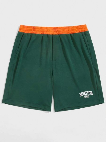 

men letter graphic contrast trim shorts m5xo#, Black