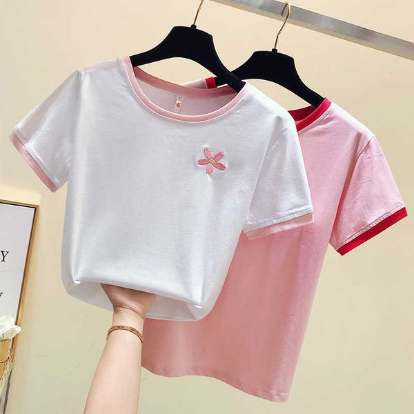 

t shirt women summer shirts short sleeve tshirt candy color female t-shirt women's cotton tee shirt fashion femme 210604, White
