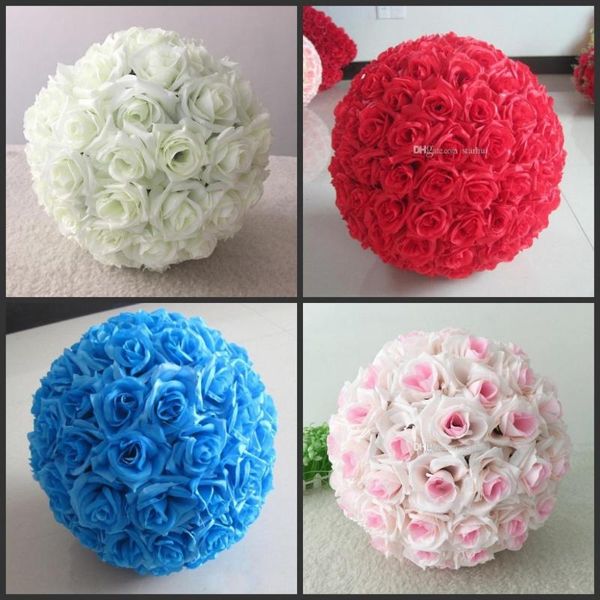 

colors 15 cm to 50cm available upscale artificial silk flower ball hanging rose kissing balls for wedding party decoration su decorative flo