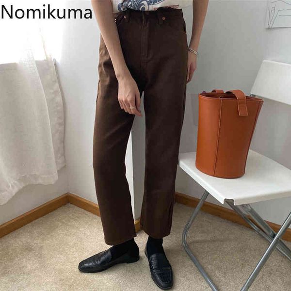 

nomikuma vintage high waist denim pants women solid color straight loose jeans trousers casual retro pantalones mujer 3c373 210514, Black;white