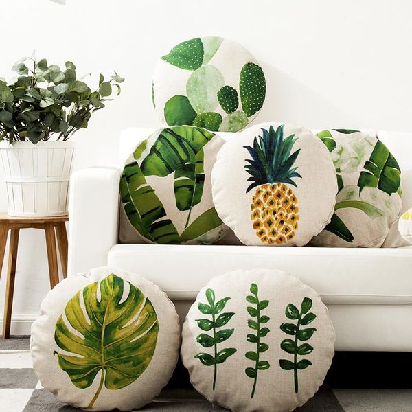Подушка/декоративная подушка круглый банановый лист тропический растение пастбище хлопковое тату