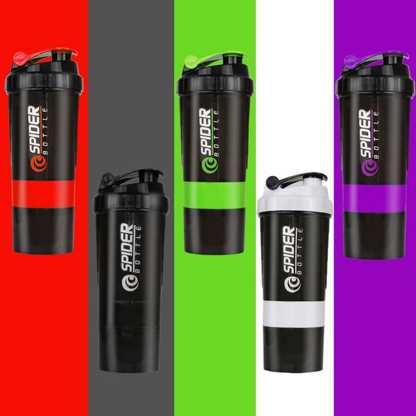 

500ml multifunction water bottle container protein shaker blender mixer cup sports workout fitness gym training 3 layers