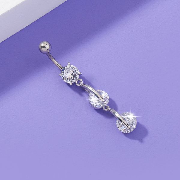 

selling tassel zircon nail swaying stone navel ring human body puncture jewelry female, Silver
