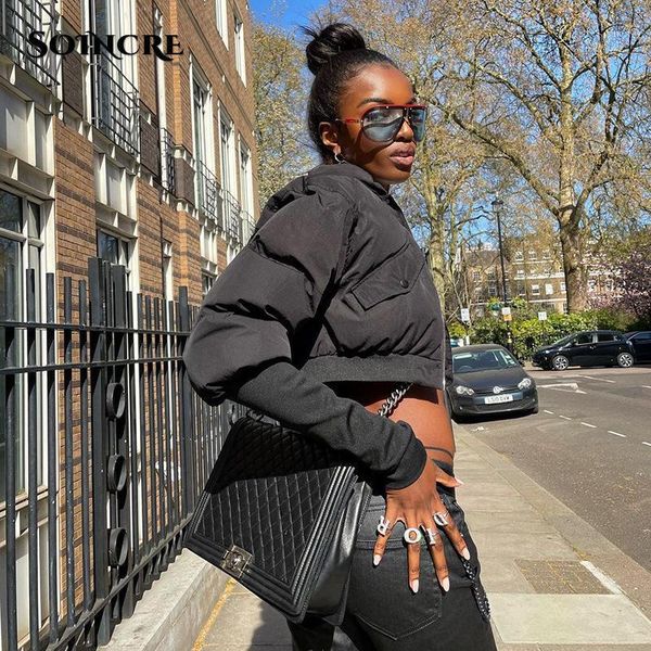 

women's down & parkas fashion zip up cropped puffer jackets for women high street casual autumn winter 2021 black bubble coat outerwear