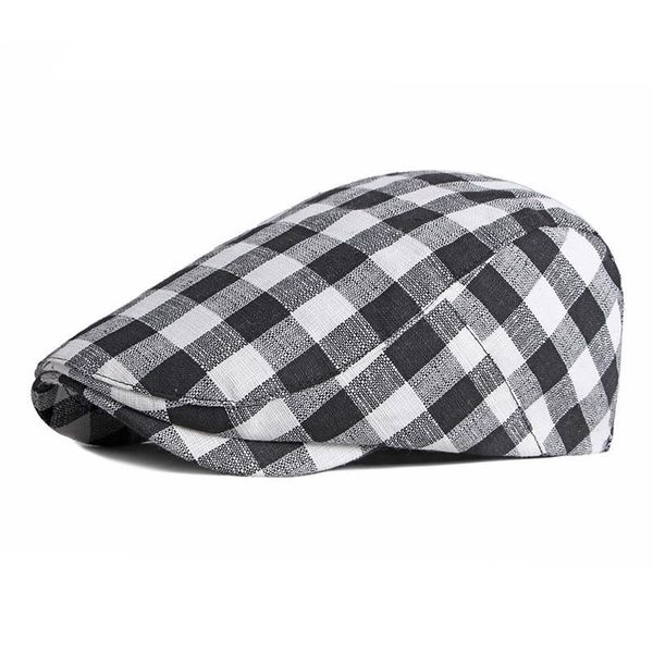

berets ldslyjr 2021 cotton spring autumn plaid sboy caps flat peaked cap men and women painter beret hats 64, Blue;gray