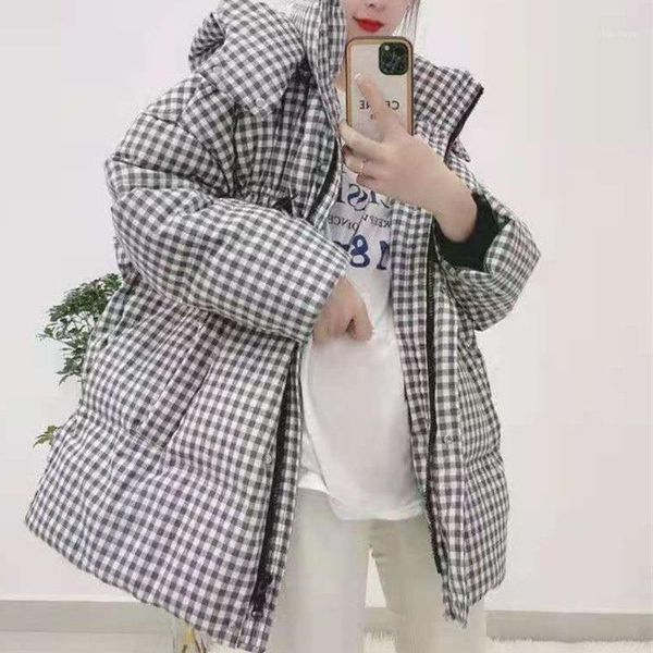 

women's down & parkas white jacket middle and long 2021 korean thickened black lattice loose fashion warm parker coat