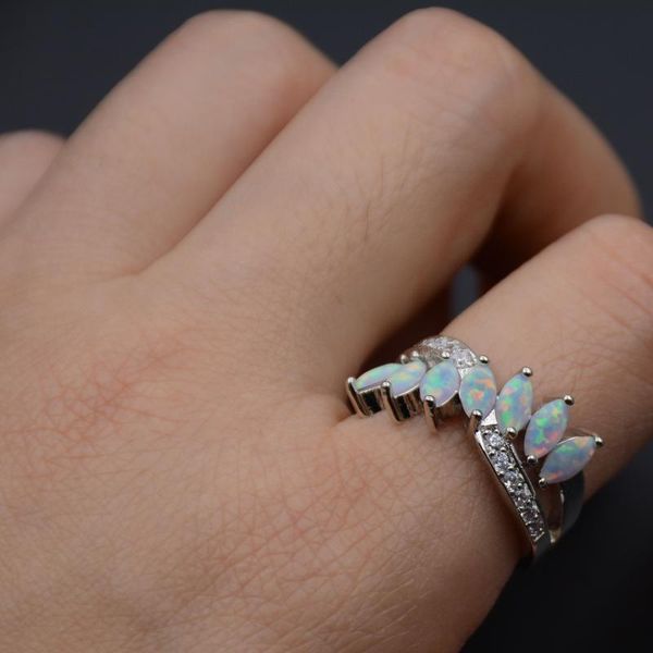 

cluster rings cool white fire opal ring jewelry for unisex, Golden;silver