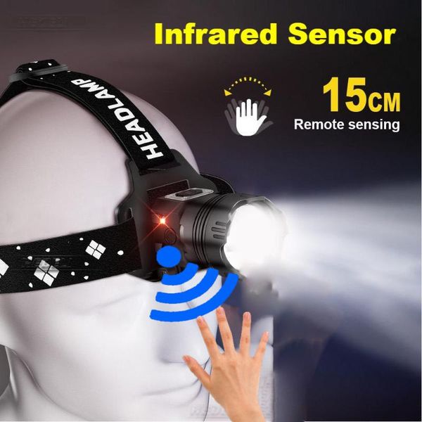 

most powerful led headlamp 18650 ir sensor head lamp rechargeable usb fishing lantern headlamps