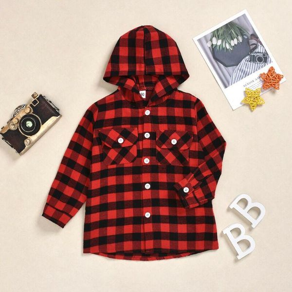 

shirts toddler baby kid boy girl clothes long sleeve plaid hooded shirt coat 2-7y girls clothing, White;black