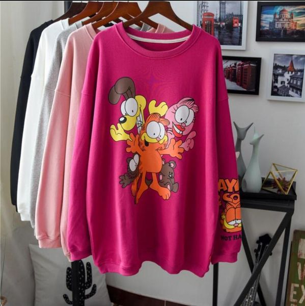 

women's hoodies & sweatshirts autumn korean crew neck cotton sweatshirt cartoon print oversized pullover hoodie students leisure, Black