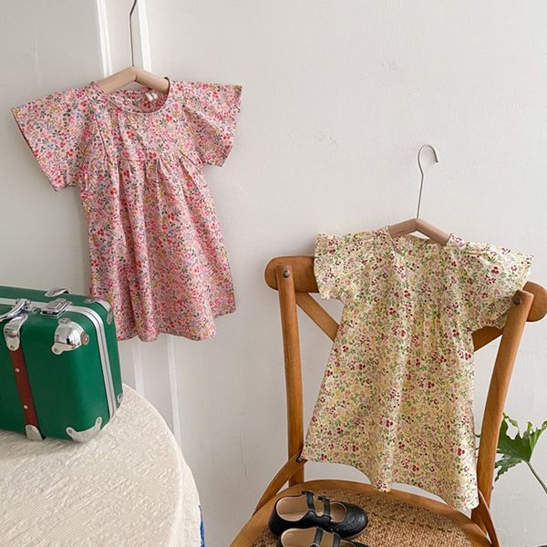 

pastoral style summer baby girls short sleeve floral dresses kids girl princess dress clothing kids casual girls dress, Blue