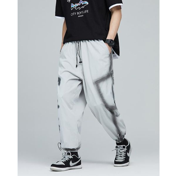 

men's pants retro hip hop cargo for men summer loose middle youth high street casual trend, Black