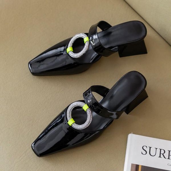 

slippers mljuese 2021 women soft cow leather rome style summer crystal square toe black color sandals party dress size 40