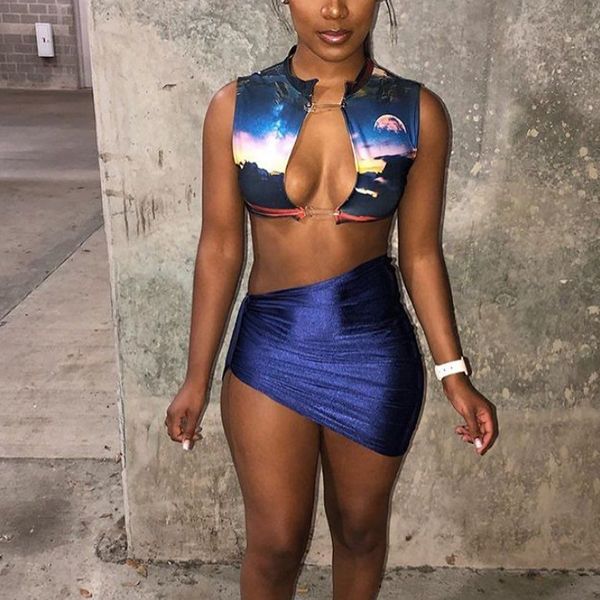 

2021 summer new selling navel print cardigan patchwork skirt suit for women, White;black