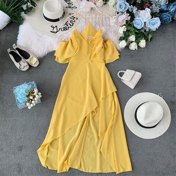 

summer fashion women off shoulder ruffle v-neck maxi dress high waist short sleeve swim beach cover-up women's swimwear, White;black
