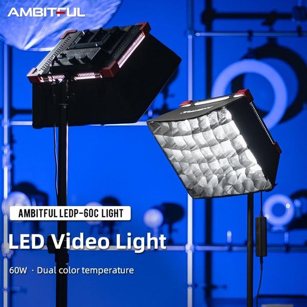 

flash heads ambitful ledp60c 60w 3200-5600k dual color temperature led lamp video light panel honeycomb grid softbox remote control