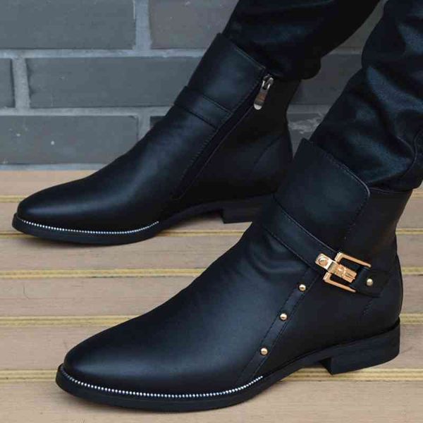 

dress shoes fashion men boots genuine leather men's british autumn winter warm plush ankle man casual shoes zapatos man hombre nvu9, Black