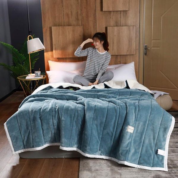 

blankets 2021 blanket quilt winter thick three layers coral flannelblanket double