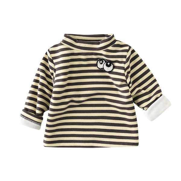 

childrens clothing thermal underwear plus velvet boys and girls long sleeve stripe thick warm shirts baby bottoming shirt, White;black