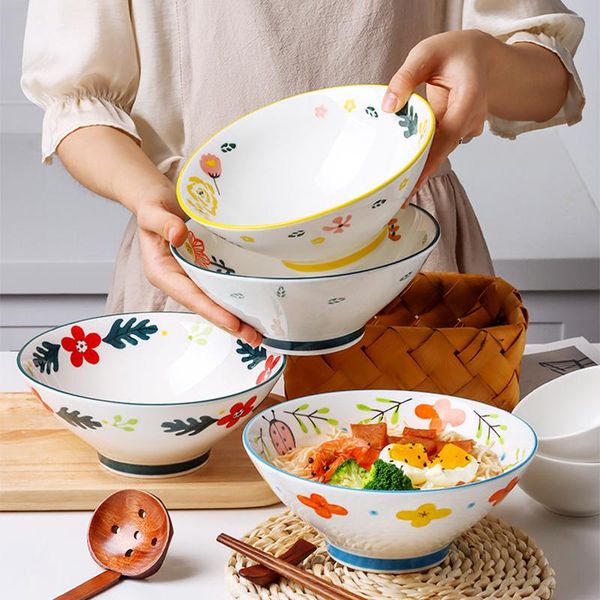 

japanese style 8-inch hat bowl modern household ceramic large capacity noodle soup dessert fruit el restaurant tableware bowls