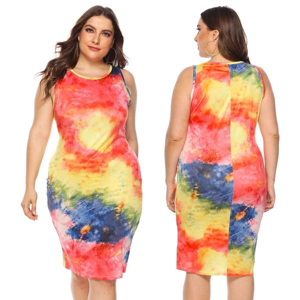 

women's plus size large color tie dyed non positioning vest skirt slim 90533