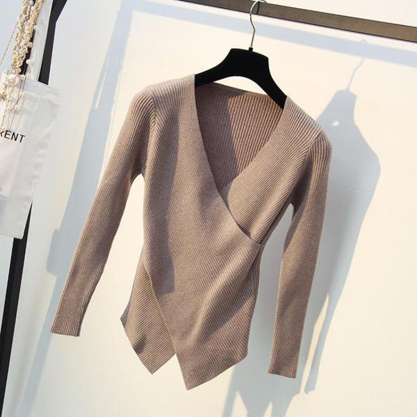 

women's sweaters slim fit women v-neck long sleeve pullovers 2021 knitting white red clothings stretch knitted shirts, White;black