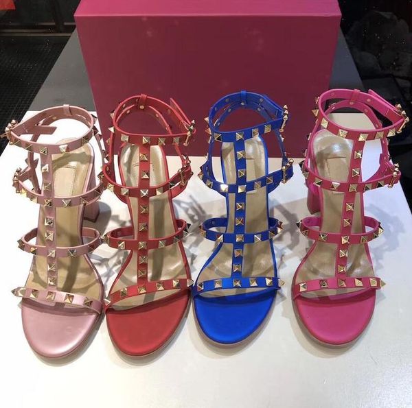 

sandals classic thick heels fairy style roman rivet high heel women sandals eu35-42 dust bags, Black