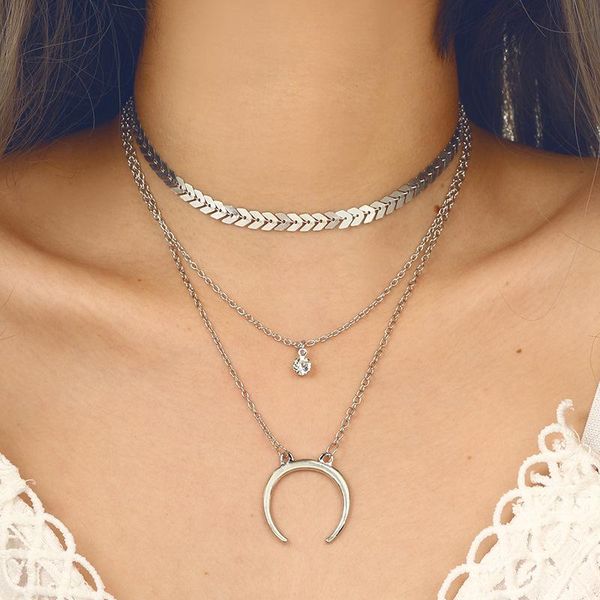 

pendant necklaces long tassel star choker sweater necklace rhinestone crystal crescent moon lariat y women jewelry, Silver