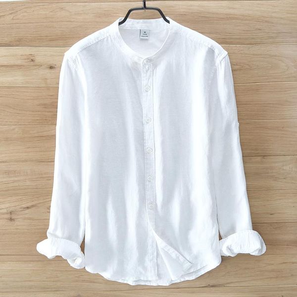 

italy brand 100% linen shirts men long sleeve shirt casual summer flax fashion male clothing camisa chemise men's, White;black