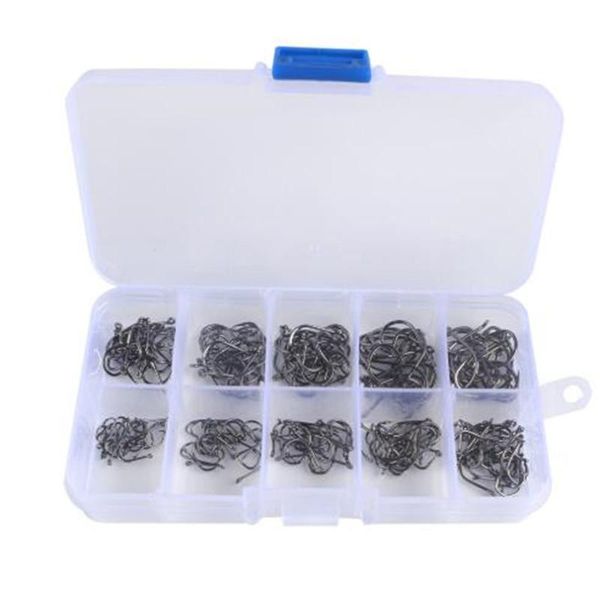 

200/500 pcs / set 3-12# fish jig hooks with hole fishing tackle box 10 sizes carbon steel