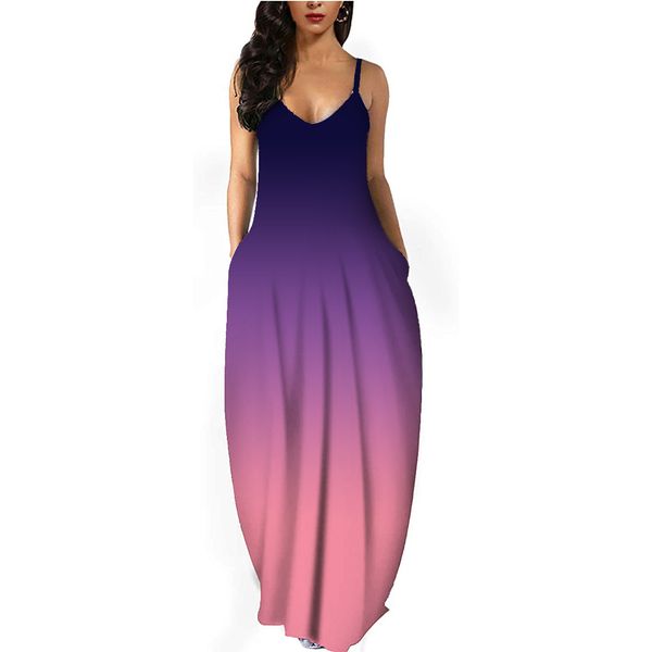 

europe and america women's clothing casual dresses ms tie dye gradient diagonal printing v-neck sling dress long skirt big pendulum, Black;gray