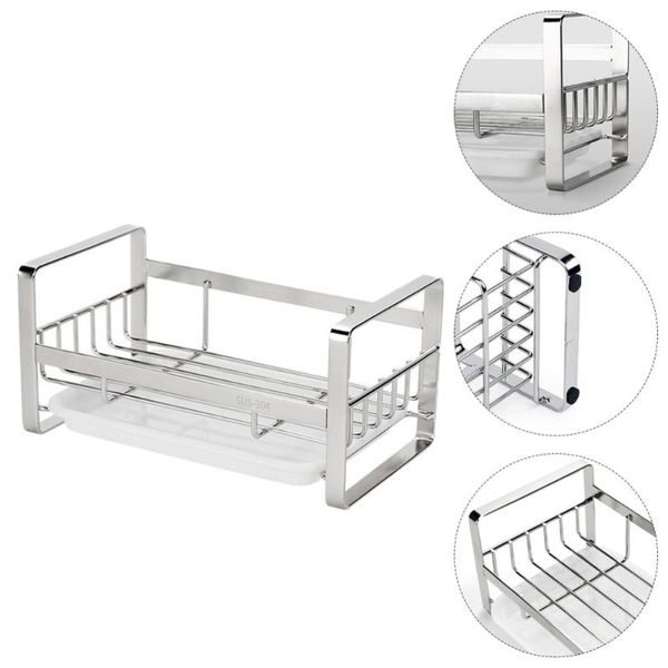 

1pc pot brush sponge storage rack kitchen water draining steel & organization