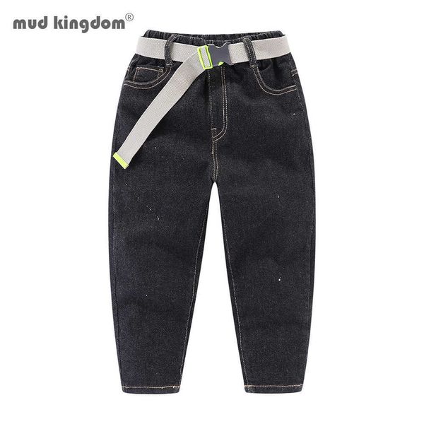 Mudkingdom Crianças Meninos Jeans com Cinto Bebê Roupas Clássico Calças Denim Roupas Menino Casual Bowboy Calças Longas 210615