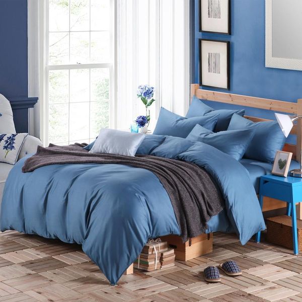 

blue grey 100%cotton bed sheet set duvet cover twin /king size bedding sets adults kids fitted de lit linge