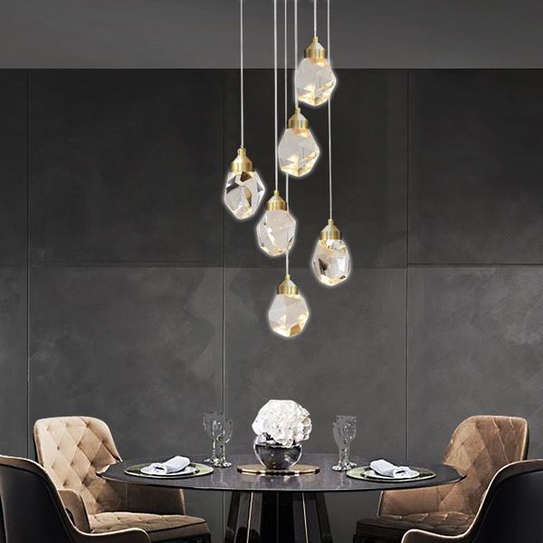 

pendant lamps crystal chandelier staircase living room hall lighting gold luxury attic ceiling home decoration stair lamp
