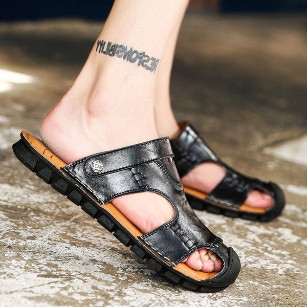 

2021 cross-border men womens sport trainer sandals and slippers summer casual two-wear shoes beach sandal hollow leather shoe code: 26bz-970, Black