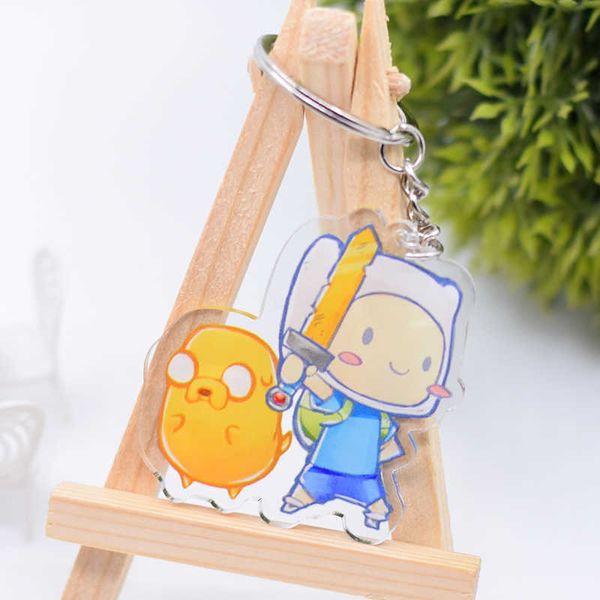 Finn ve Jake Anahtarlık Sevimli Çift Taraflı Macera Zaman Anahtarlık Kolye Akrilik Anime Aksesuarları Karikatür Anahtarlık DBS1P G1019