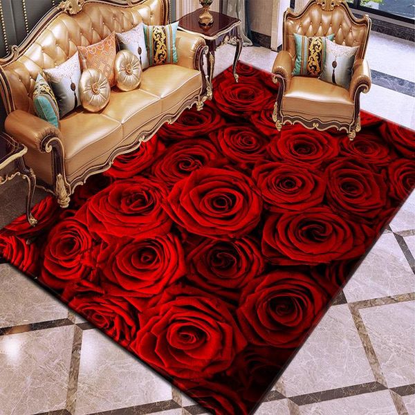 

carpets 3d printing rug romantic valentine's day pink red rose flower wedding decoration living room bedroom area home mat