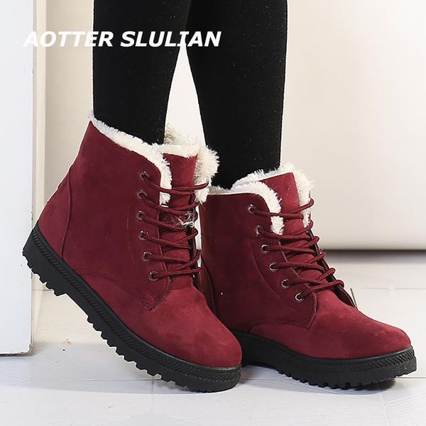 

boots snow plush furry warm ankle boats female cotton shoes slip on flat women winter casual comfortable simple mujer red zapato, Black
