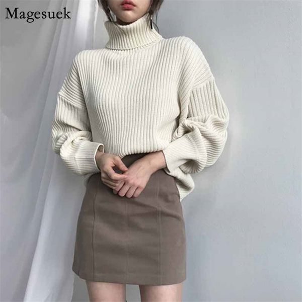 

long sleeve thick knit sweater autumn women solid loose pullover turtleneck office lady clothes 10327 210518, White;black