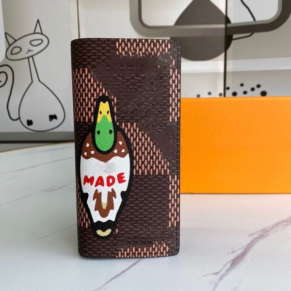 

good quality leather plaid wallets cartoon print graffiti female zipper wallet business casual multi-card men long clutch bags famous brand, Red;black