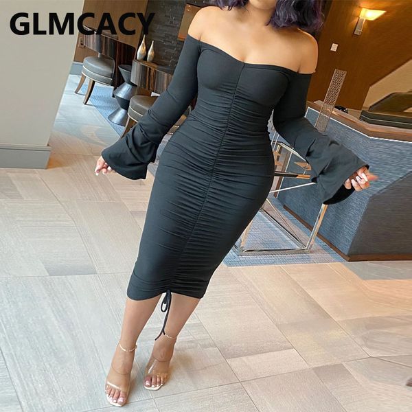 

women flare sleeve off shoulder bodycon dress, Black;gray