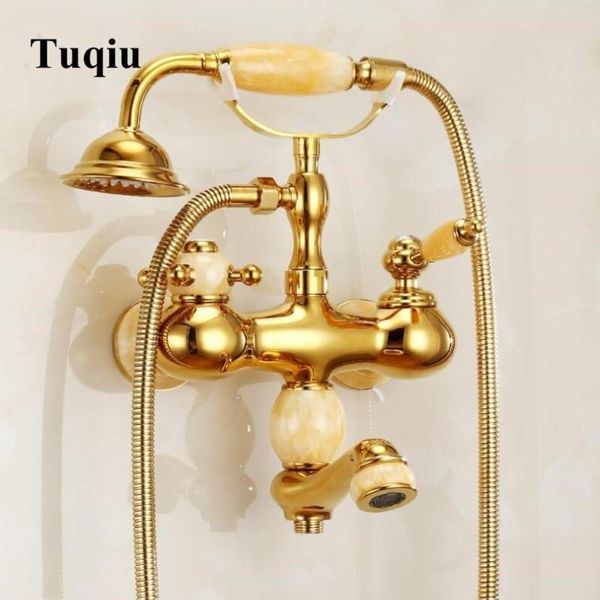 

new brass and jade gold bathroom shower set wall mounted bathroom bathtub tap